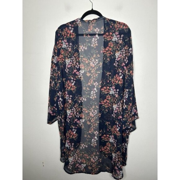 Altar'd State Kimono Womens  Navy Blue Floral Print Open Front Long Size Large - Picture 4 of 8
